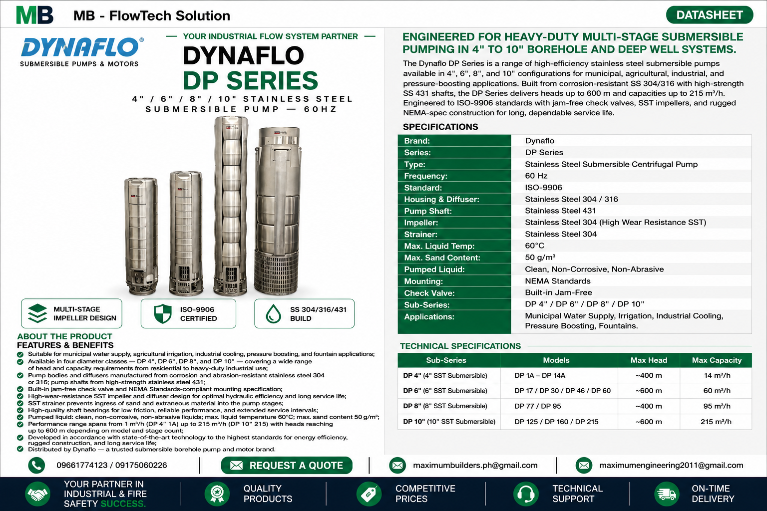 DP Series 4"/6"/8"/10" SS Submersible Well Brochure