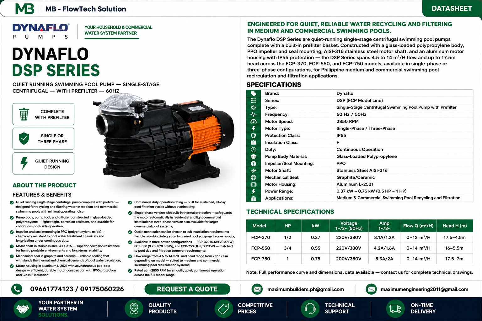 DSP Series Swimming Pool Pumps Brochure