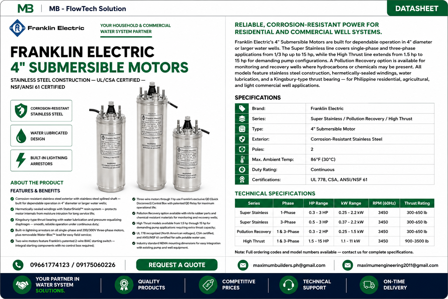 4" Submersible Motors Brochure
