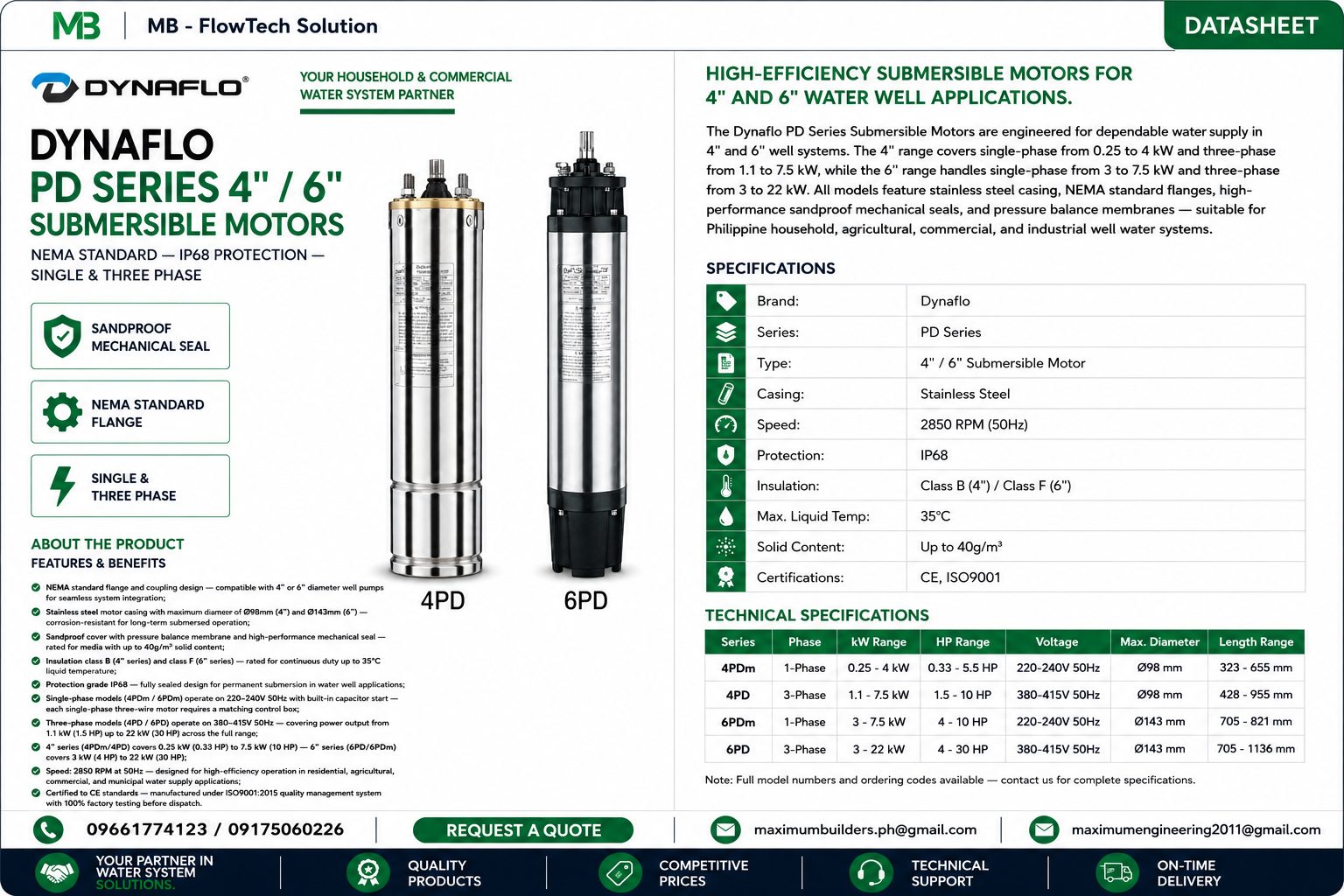 PD Series 4"/6" Submersible Motors Brochure