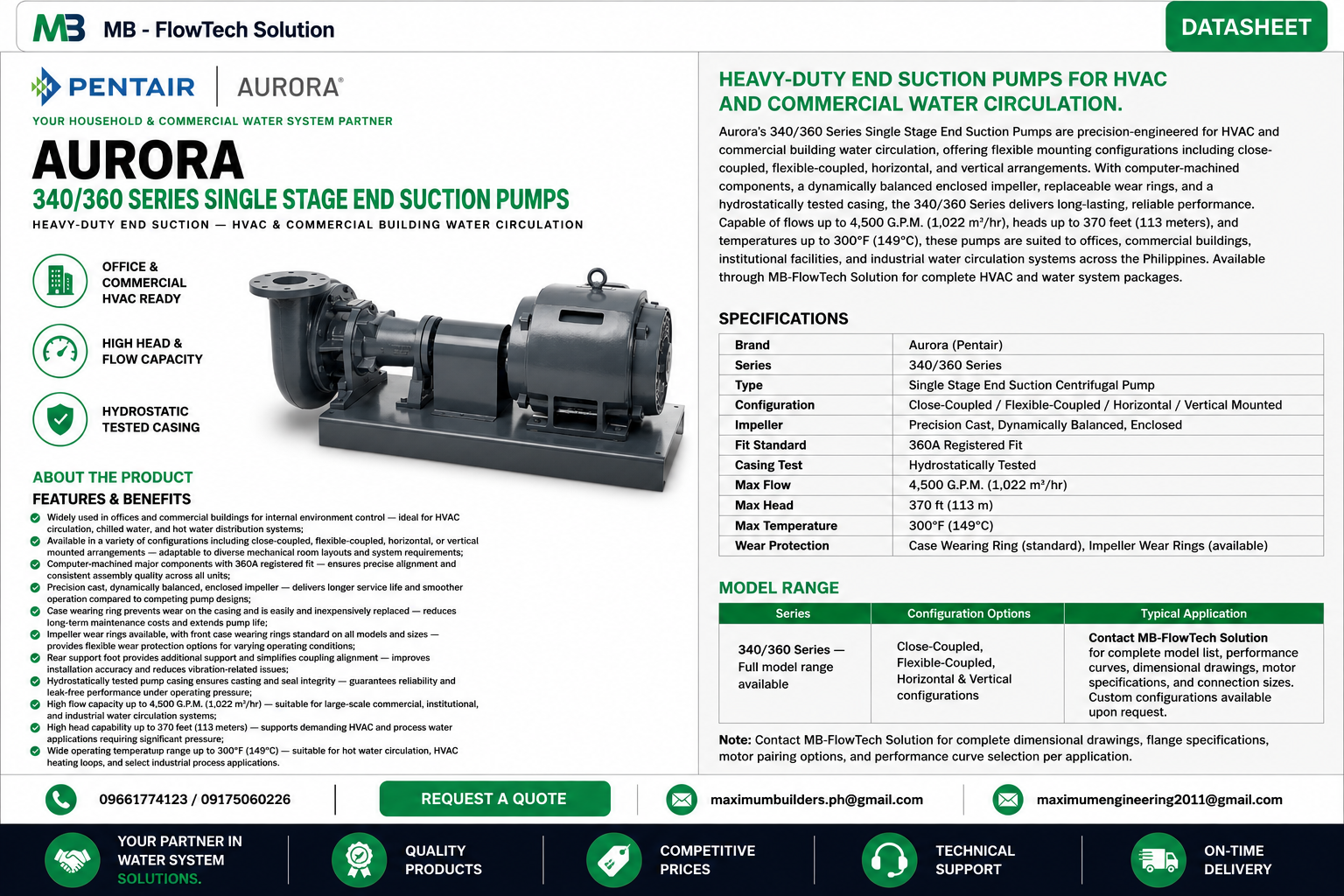 Single Stage End Suction Pump 340/360 Series Brochure