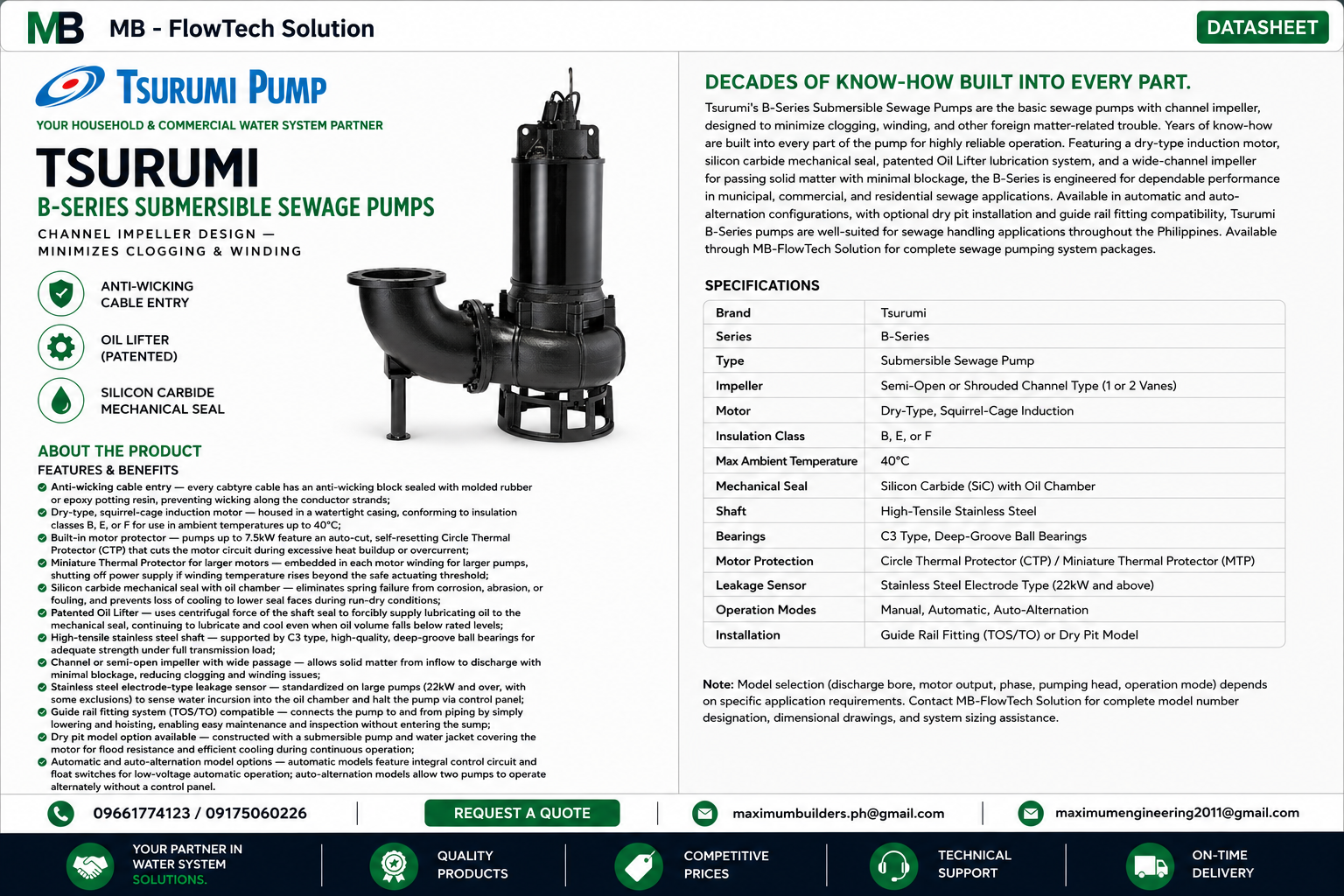Submersible Sewage Pumps with Channel Impeller (B) Brochure