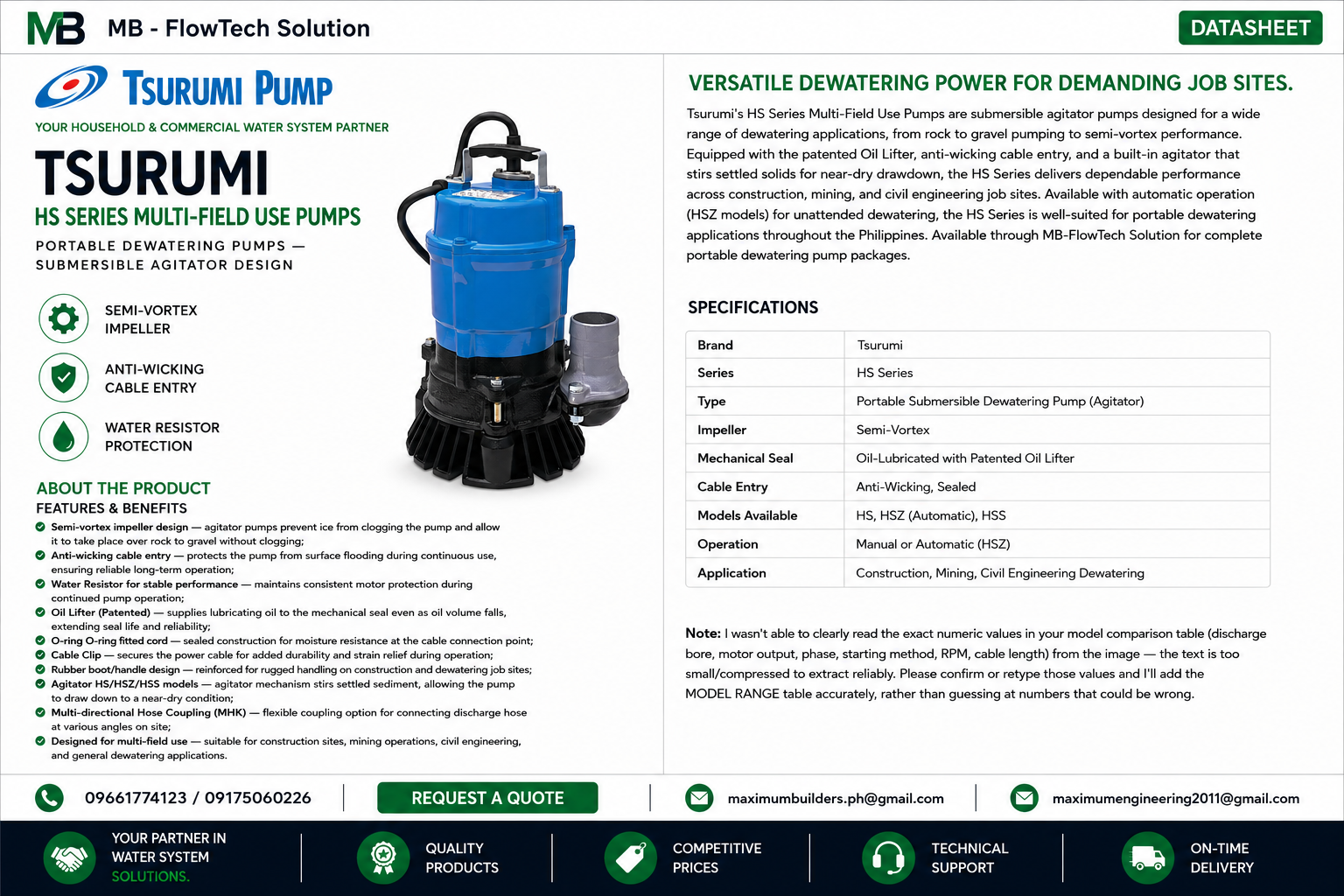 Portable Dewatering Pump (HS) Brochure