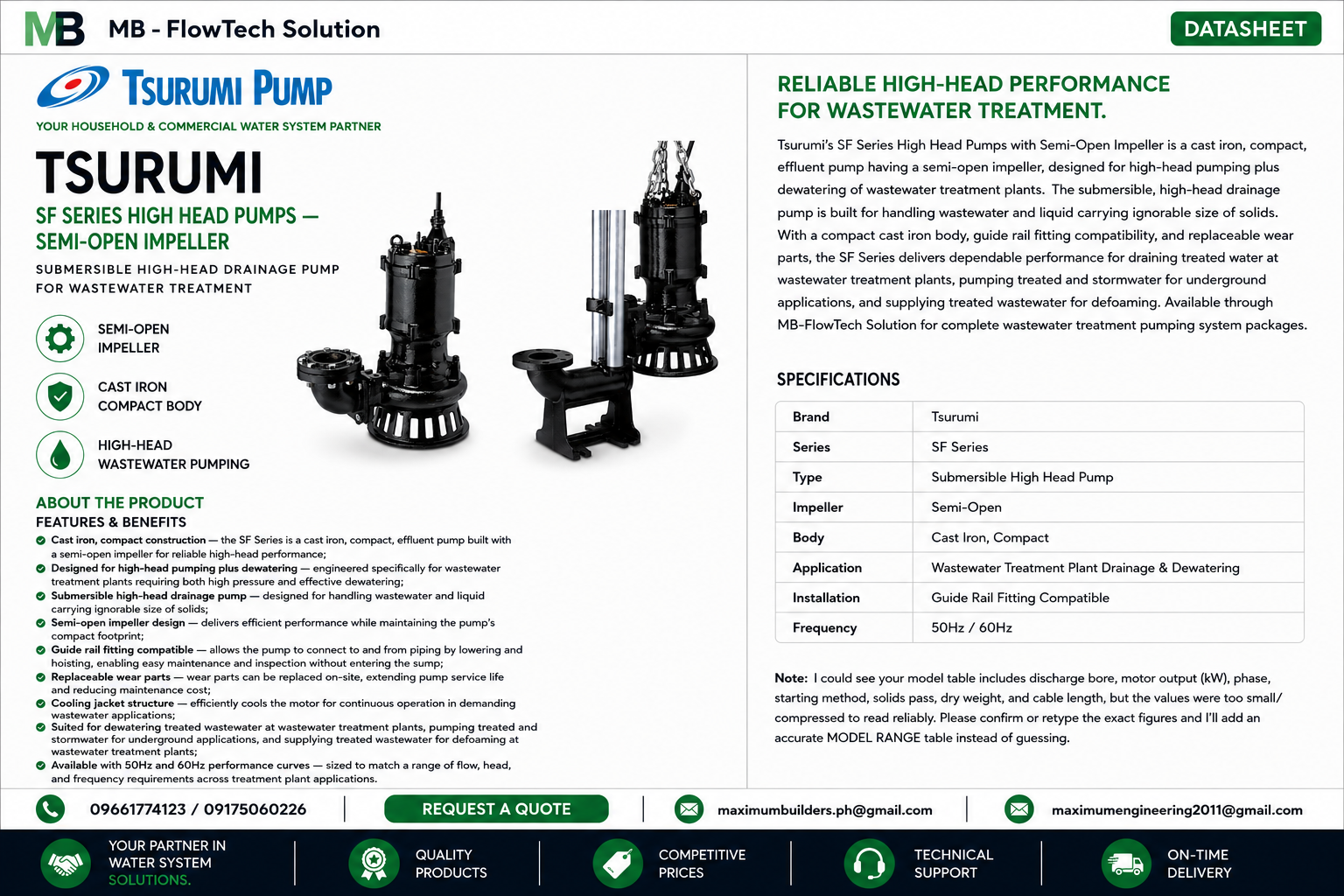 High Head Pumps with Semi-Open Impeller (SF) Brochure