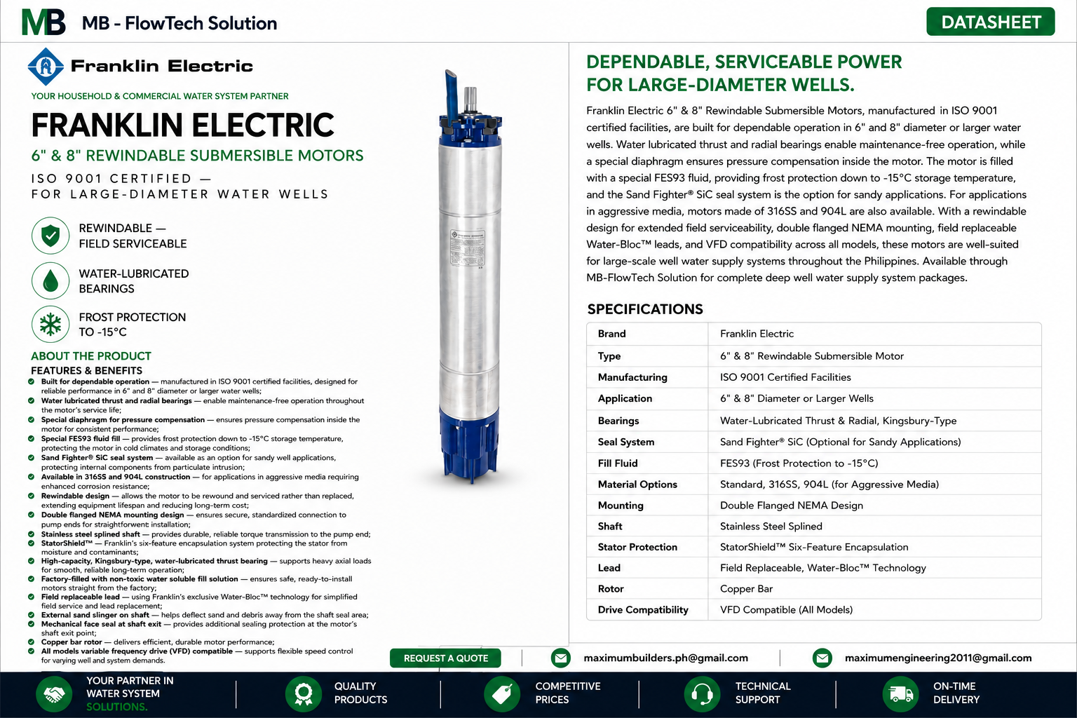 6″ / 8″ / 10" / 12" Rewindable Submersible Motors Brochure