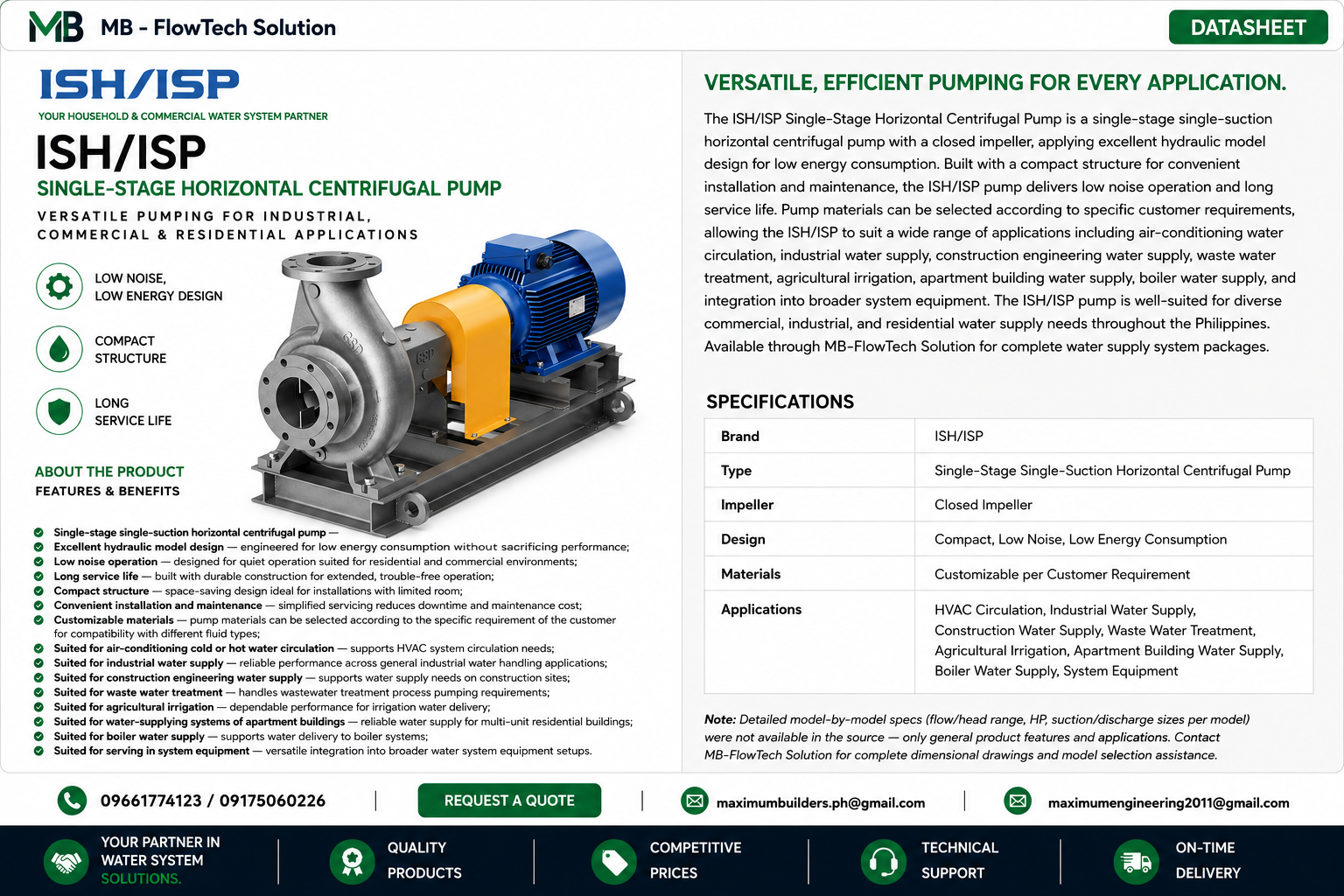 ISH/ISP Single-Stage Horizontal Centrifugal Pump Brochure