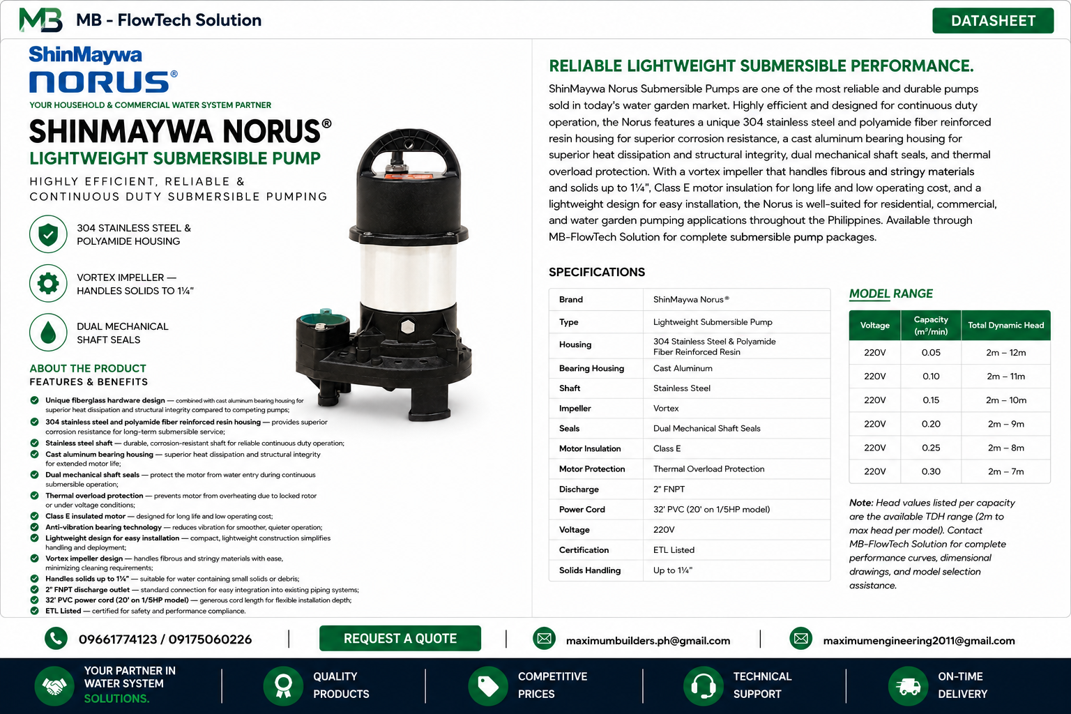 Norus Lightweight Submersible Pump Brochure