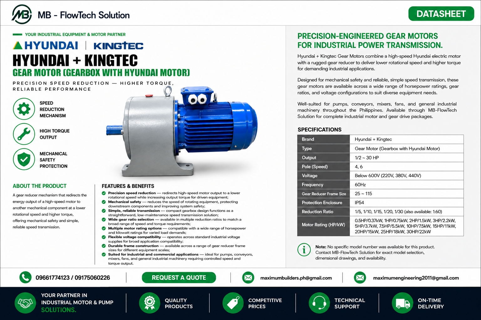 Gear Motor (Gearbox with couple of Hyundai Motor) Brochure