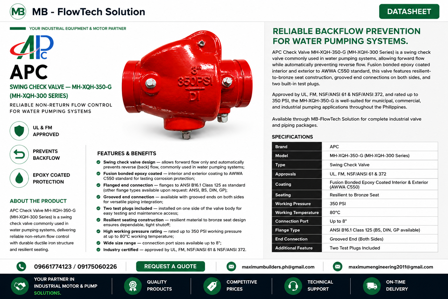 Check Valve – MH-XQH-350-G Brochure